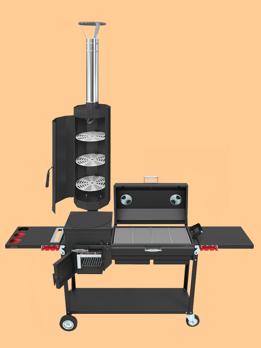 Мангал-печь-гриль Grillver Искандер 360 Комфорт Эйр c коптильней MG и с крышкой гриль с решеткой из чугуна