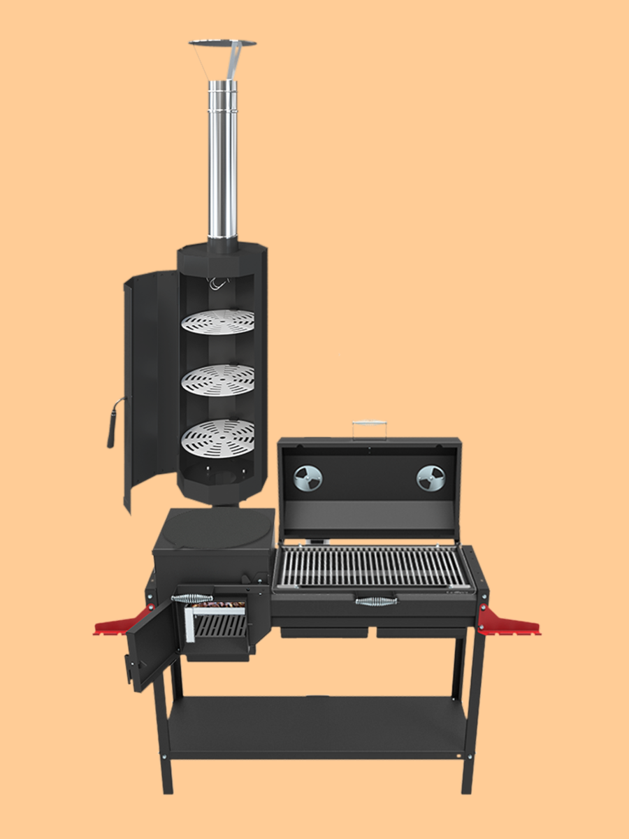 Мангал-печь-гриль Grillver Искандер 400 Стандарт Эйр c коптильней MG и с крышкой гриль с решеткой из нержавеющей стали