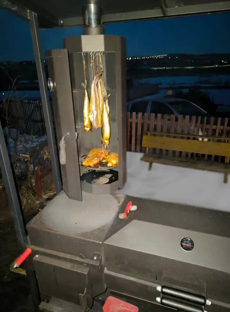 Мангал-печь-гриль Grillver Искандер 360 Инклайн Эйр c коптильней MG и с крышкой гриль с решеткой из нержавеющей стали