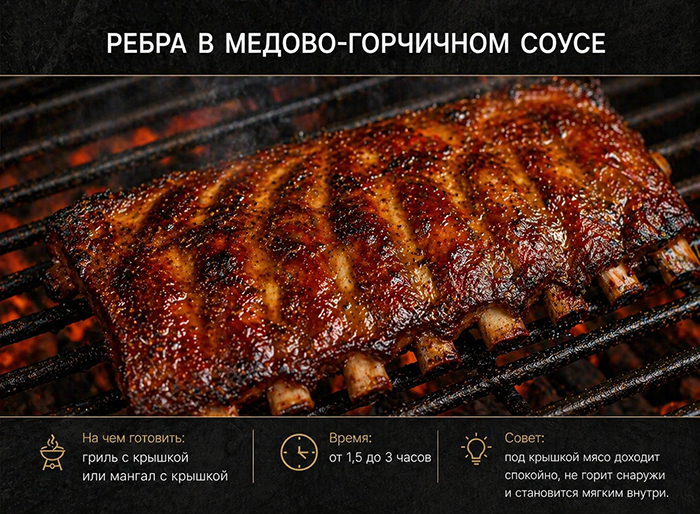 ТОП необычных блюд на мангале и гриле: Ребра в медово-горчичном соусе