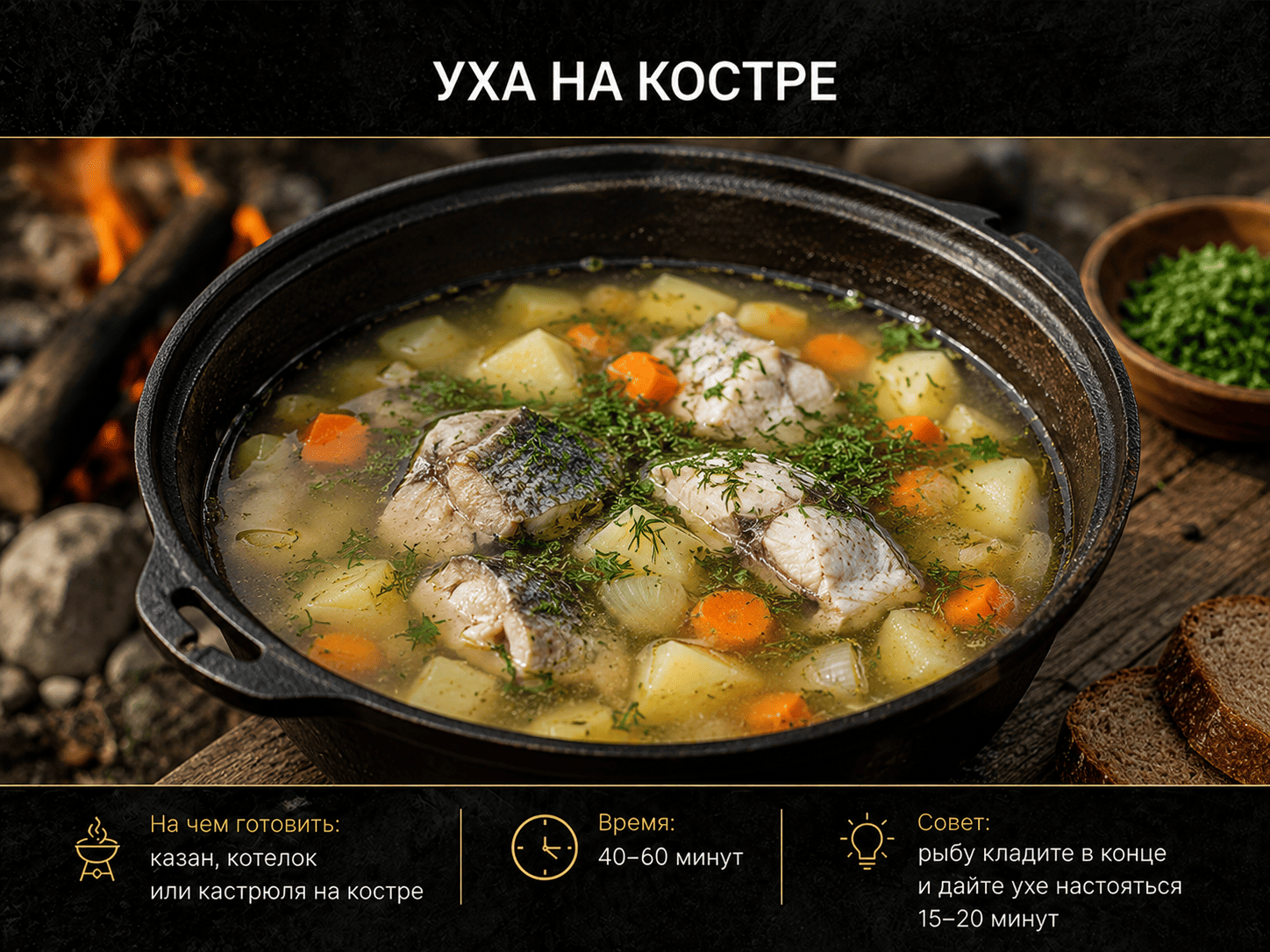 Что приготовить в казане: Уха на костре