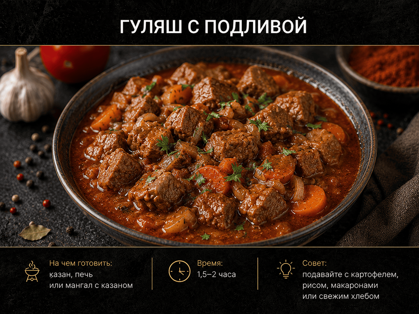 Что приготовить в казане: Гуляш с подливой